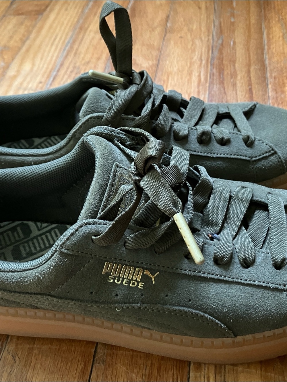 Puma Suede Women's Sneakers in Olive Green with Gum Sole
